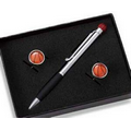 Rounded Basketball Cufflinks & Ball Point Pen Basketball Set with Gift Box